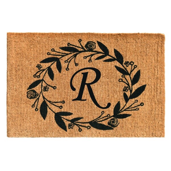 Calloway Mills 24 x 36 x 1.5 in. Black Rose Rectangular Doormat, Natural - Letter R 103362436R - main